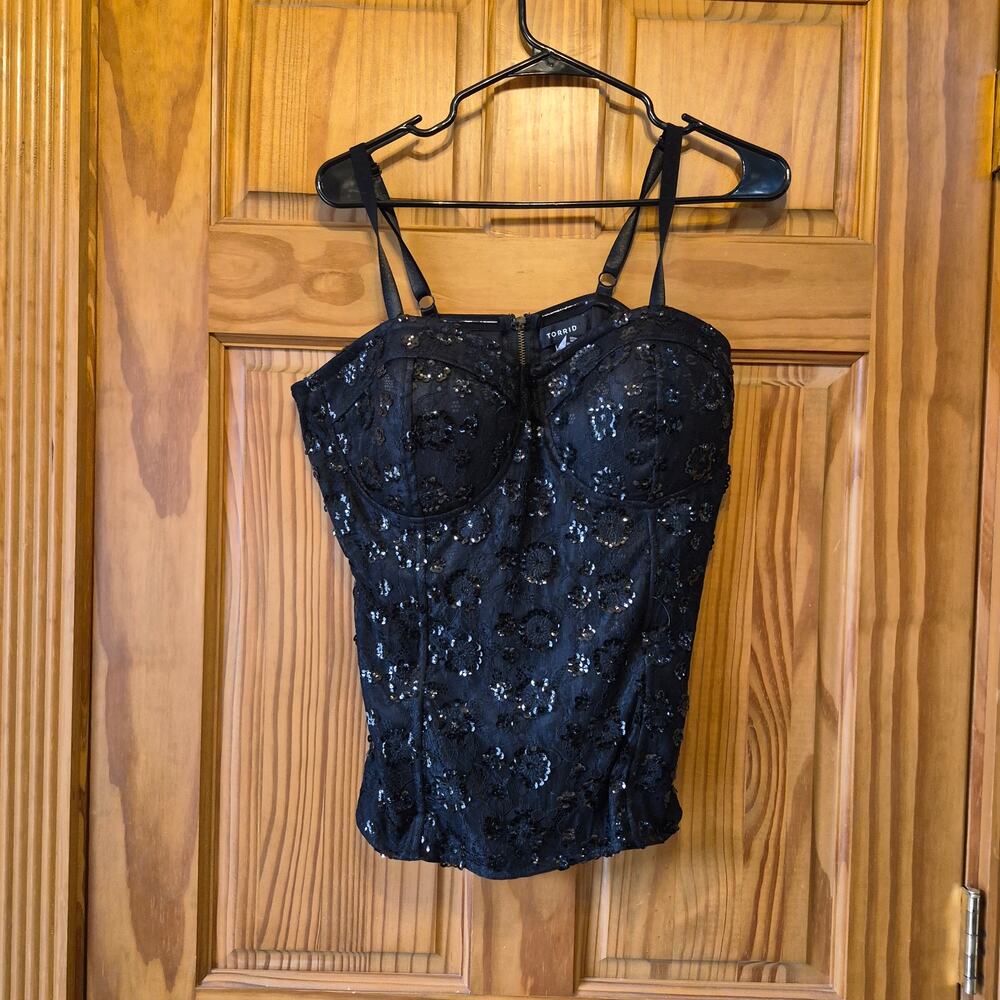 TORRID SIZE 0 -Black Sequin Bustier Tank Top - Women Lrg sz 12